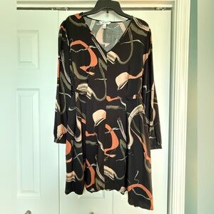 Nine West long sleeve floral dress tie waist - size XL